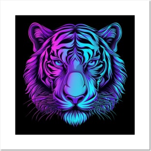 Neon Bengal Tiger Face Posters and Art